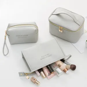 Waterproof PU Leather Makeup Bag Cross Pattern Portable Toiletry Organizer Case Large Capacity Minimalist Cosmetic Storage Bag For Women Travel