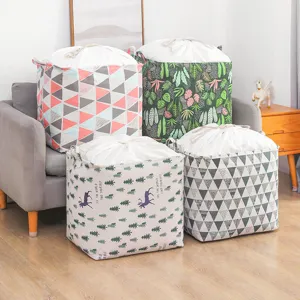 Large Capacity Cotton Blend Cloth Storage Bag Foldable Drawstring Quilt Clothing Organizer For Bedroom Moving Home Organizer