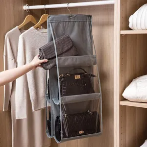 Hanging Handbag Organizer For Closet Dustproof Clear Purse Storage Holder Non-Woven PVC Double Sided Wardrobe Organizer Bag