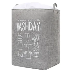 Grey jumbo fabric laundry hamper with drawstring top for clothes and quilt storage