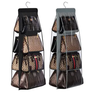 Vertical four-tier hanging handbag organizer for closet storage and dust protection