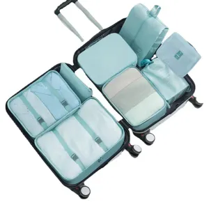 8-teiliges hellblaues Reise-Koffer-Organizer-Set für ordentliches Packen