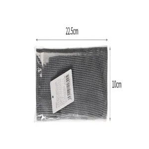 Close-up of portable grey mesh toiletry bag with precise dimensions of 22.5cm and 10cm
