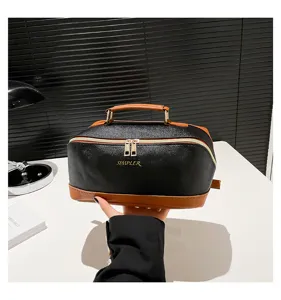 Große Kosmetiktasche aus PU-Leder mit Palmenmuster und praktischem Tragegriff