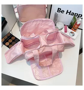 Große rosa Reise-Kosmetiktasche mit mehreren Innenfächern für optimale Organisation