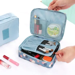 Large capacity waterproof floral cosmetic bag for travel with handle and compartments