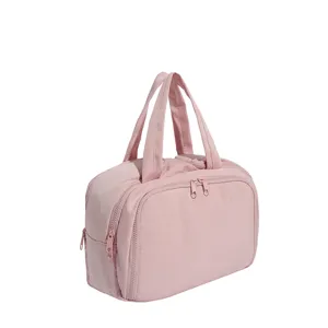 Große tragbare Reise-Kosmetiktasche in Rosa mit mehreren Reißverschlussfächern