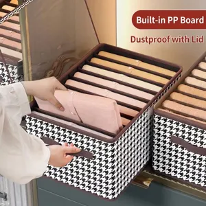 Houndstooth Pattern Clothes Storage Box With Lid Handle Foldable PP Board Divided Organizer Bin For Jeans Closet Drawer