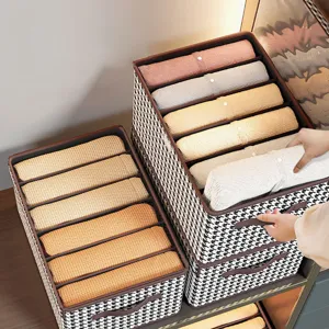 Houndstooth patterned foldable clothes storage boxes with sturdy handles and compartments