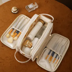 Large Capacity Travel Cosmetic Bag Portable Waterproof PU Leather Makeup Pouch Multi-Function Toiletry Organizer Bag For Women