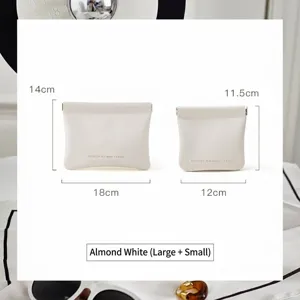 Ensemble de pochette de rangement en cuir blanc amande, grandes et petites tailles