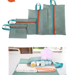 4-piece set of mesh travel storage bags with zipper for clothes organization