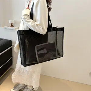 Bolso Tote de Malla Transparente de Moda de Verano Bolso de Mano Simple de Gran Capacidad para Mujer Compras Diarias Playa
