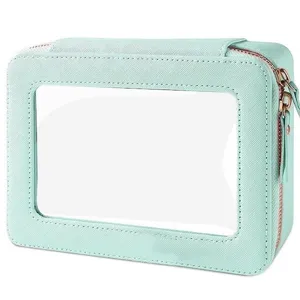 Minzgrüne transparente PU-Kosmetiktasche mit Sichtfenster für Reise und Alltag