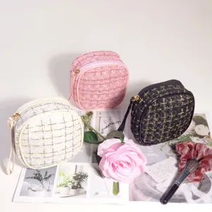 Mini Trousse de Maquillage en Tweed Style Petit Parfum Pochette de Rangement pour Rouge à Lèvres et Serviettes Hygiéniques Femme