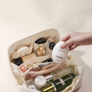 Large Capacity Waterproof PU Leather Makeup Bag Portable Travel Toiletry Organizer French Cream Style Cosmetic Bag For Women