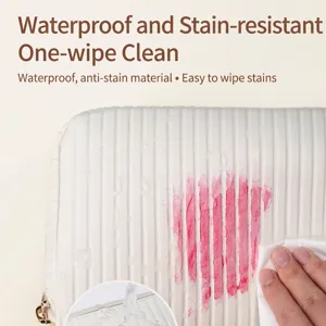 Waterproof white ribbed makeup bag and travel toiletry organizer for women