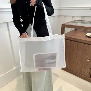 Bolso tote de malla blanca transparente de gran capacidad estilo minimalista verano