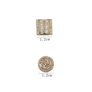 Detailed view of 1.2cm gold magnetic brooches with sparkling rhinestone floral inlay