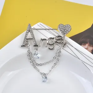 Angel Englischer Buchstabe Quaste Brosche Zinklegierung Strass Eingelegt Personalisierte Herz Fransen Anstecknadel Für Damen Trendig Ins Stil