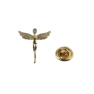 Elegant gold angel brooch pin with sparkling rhinestones for clothing fixing