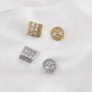 Elegant square and round magnetic brooch pins with clear CZ stones in gold and silver