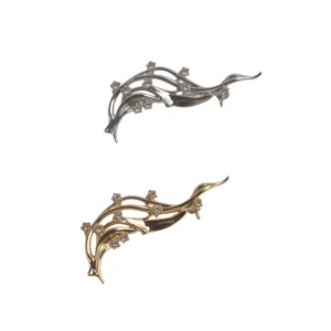 Broches élégantes en forme de vague avec strass scintillants en argent et en or