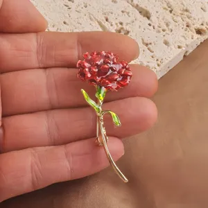 Elegant red carnation flower brooch pin for women suit jacket accessory