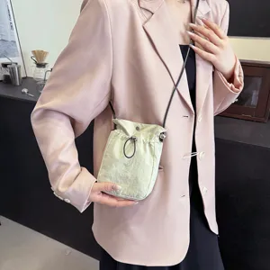 Bolso pequeño de lona minimalista con cordón para móvil, estilo bandolera de mujer