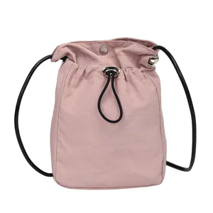 Mini bolso bandolera rosa minimalista de lona con cordón para teléfono móvil y monedas