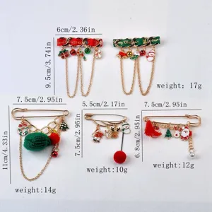 Detailed dimensions and weight of Christmas theme brooches with festive charms
