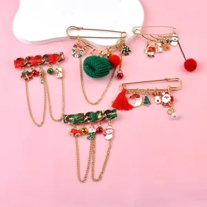 Fashion Christmas Alloy Brooch Pin Creative Santa Claus Deer Snowman Bell Enamel Pendant Brooches For Women Clothing Decoration Accessories Gift