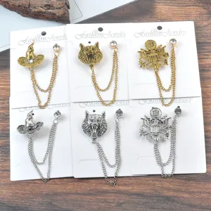 Vintage Legierung Tier Wolf Adler Wappen Zaubererhut Brosche Doppelkette Strass Anstecknadel Schmuck Für Damen Herren Mantel Zubehör