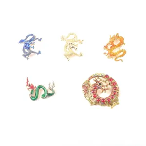 Set bunter chinesischer Drachen-Broschen mit Emaille und glitzernden Strasssteinen