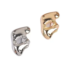 Elegant vintage abstract face mask brooch pins in gold and silver metallic finish