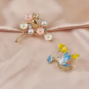 Mode Emaille Friedenstaube Eule Brosche Für Damen Gold Legierung Strass Künstliche Perle Anstecknadeln Anzug Strickjacke Schmuck