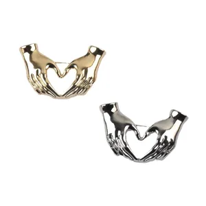 Kreatives Broschen-Set mit Herz-Hand-Geste in Gold und Silber Metallic-Finish