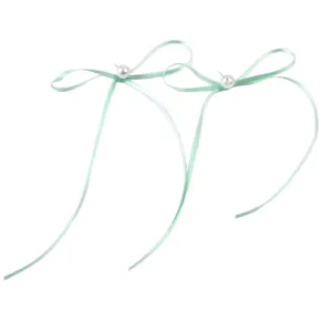 Elegante mintgrüne lange Schleifen-Ohrringe mit Kunstperlen im Ballet-Core-Stil für Damen