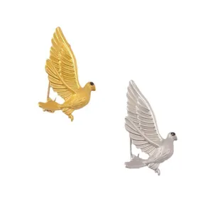 Elegant peace dove brooches in gold and silver finishes with flying bird design