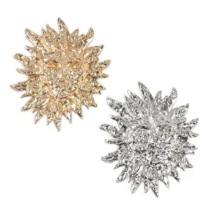 Élégante broche vintage en forme de masque solaire en métal doré et argenté pour femme