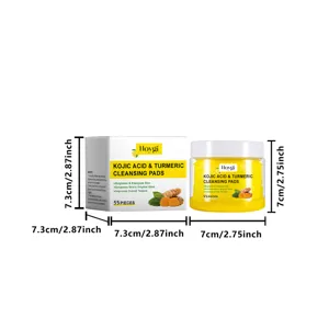 Detailed view of the turmeric cleansing pads jar and box with clear dimensions shown.