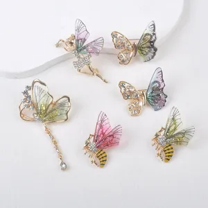 Elegante Schmetterlings- und Bienenbroschen mit Flügeln aus Harz und Glitzersteinen
