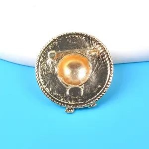 Elegant back view of gold fashion straw hat brooch with secure pin closure for coats and blazers