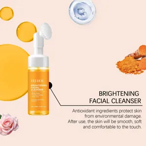 Eelhoe turmeric brightening facial cleanser with rose extract gently cleanses and nourishes skin.