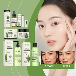 Eelhoe aloe vera skincare set with serum, cream, lotion, toner and lip balm for deep hydration.