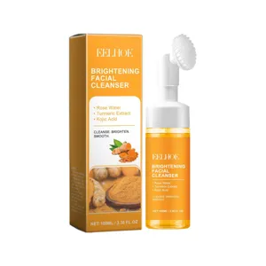 EELHOE turmeric brightening facial cleanser with soft silicone brush head, 100ml bottle.