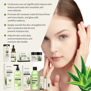 Aloe vera skincare product detail showcase featuring natural extract cream serum and lotion.