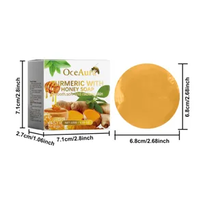 Savon visage au curcuma et miel OceAura 100g avec dimensions claires et emballage d'origine
