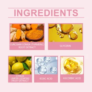 Turmeric kojic acid cleansing pads ingredient detail graphic showcasing key natural botanical extracts.