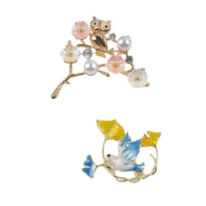Elegante Emaille-Friedenstaube- und Eulen-Blumen-Broschen für Damen-Modeaccessoires